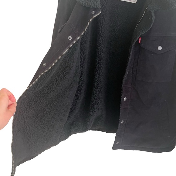 Levi’s Black Corduroy Sherpa Lined Trucker Jacket Large LM8RC530 - Picture 8 of 12